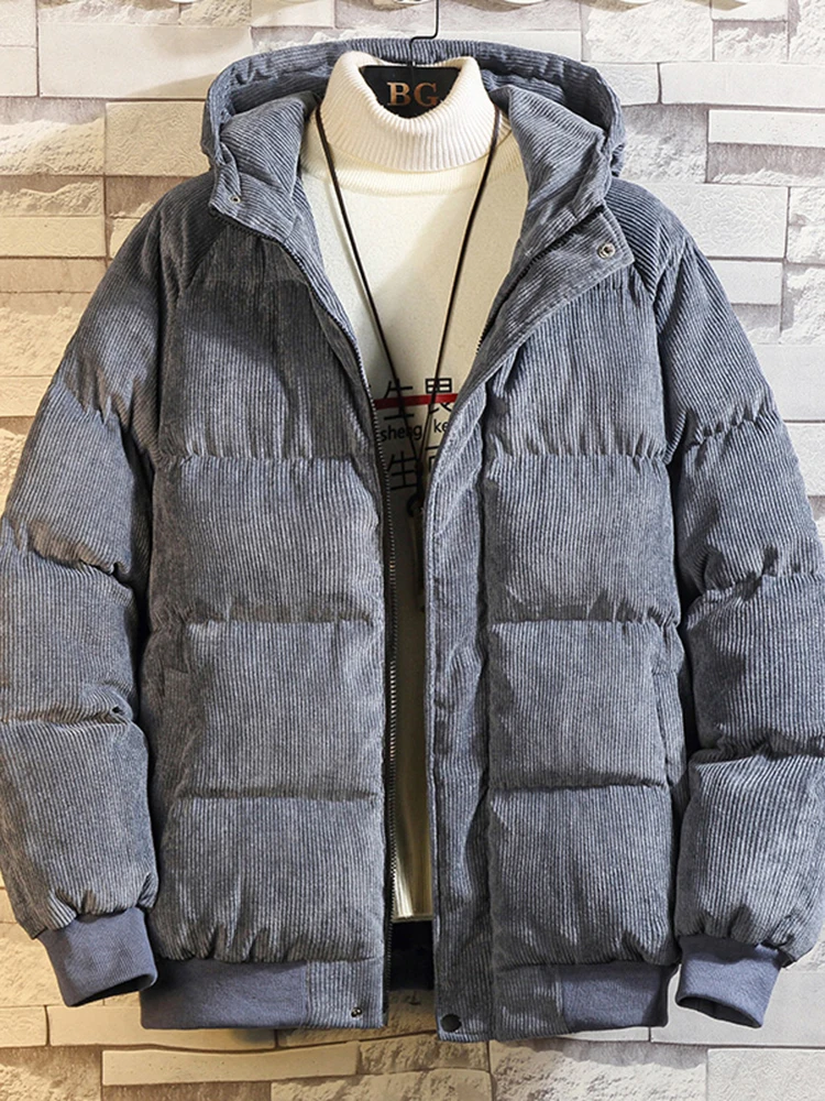 

Men's Thiened Corduroy down Jaet Winter Coat Loose Fit Hooded Cotton Padded Coat Bread Sle Casual Outerwear Coat