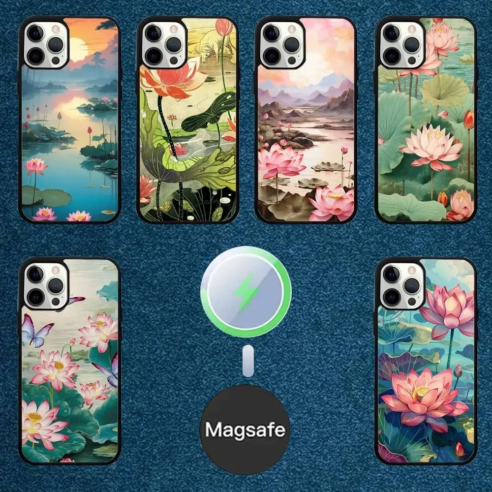

Lotus Pond Phone Case For iPhone 16,15,14,13,12,11,Plus,Pro,Max Mini Magsafe Magnetic Wireless Charging