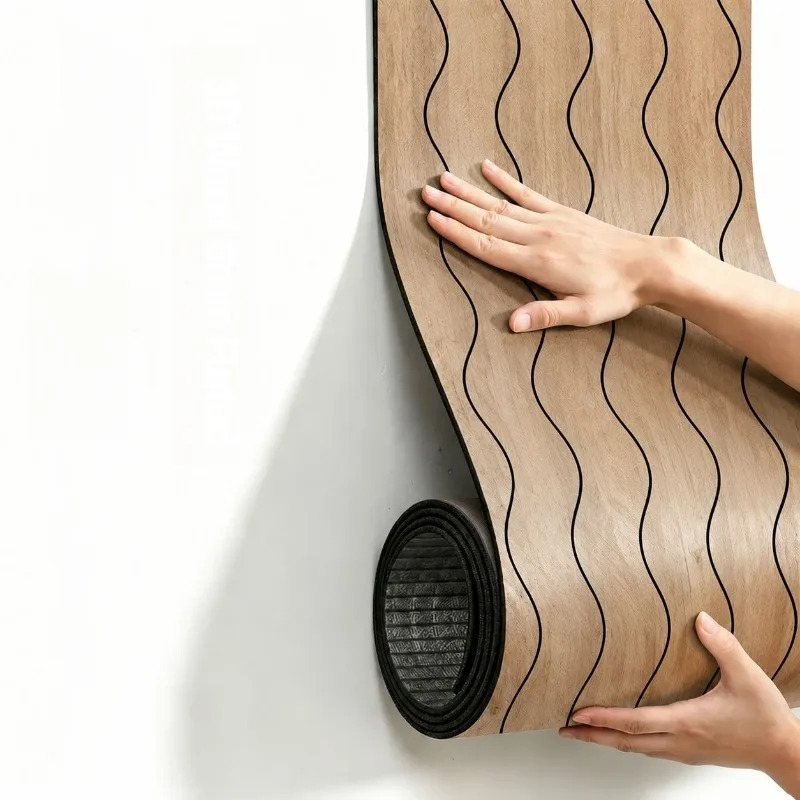 DIY Self Adhesive Wood Grain Wallpaper PVC Fluted Wall Panel Peel and Stick Decorative Sticker for Living Room Home Renovation