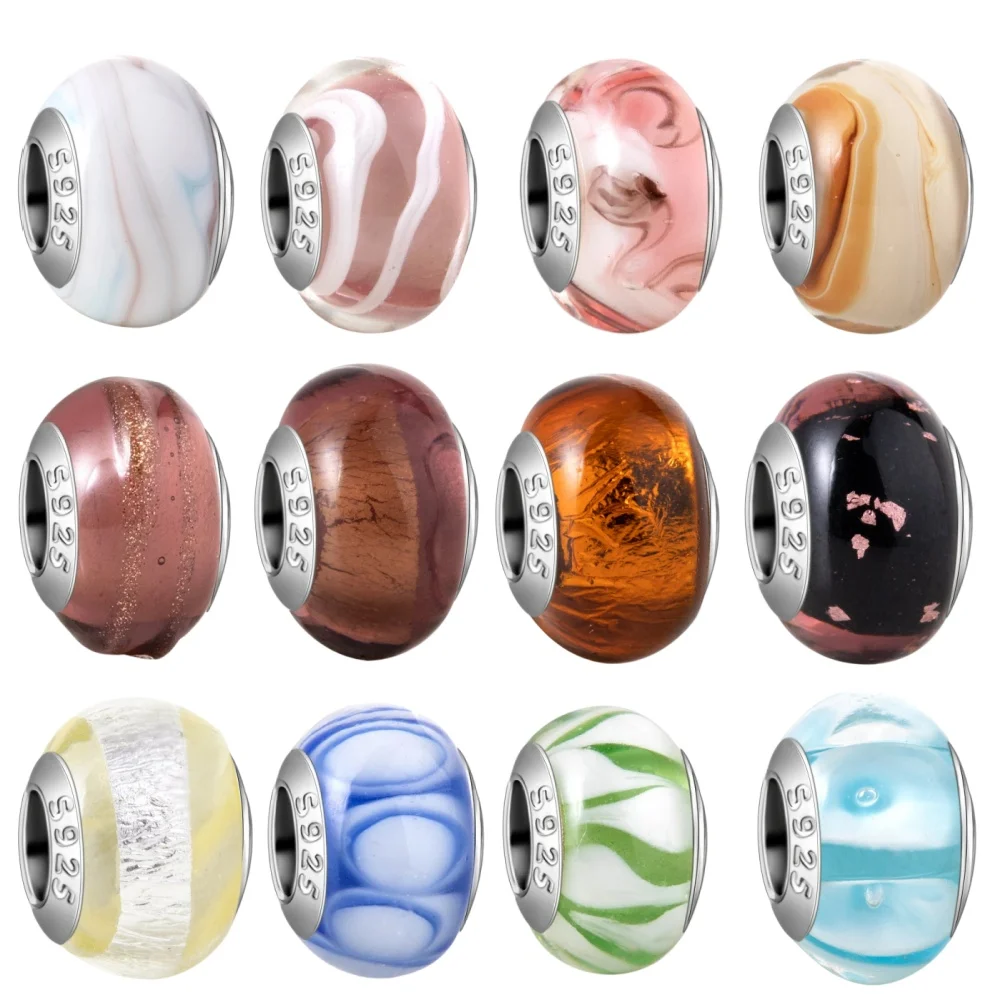 925 Sterling Silber Bunter Murano-Glas Charm Regenbogen Schneeflocken Sterne Perlen Armband DIY für Damen Schmuck Geschenk Accessoires