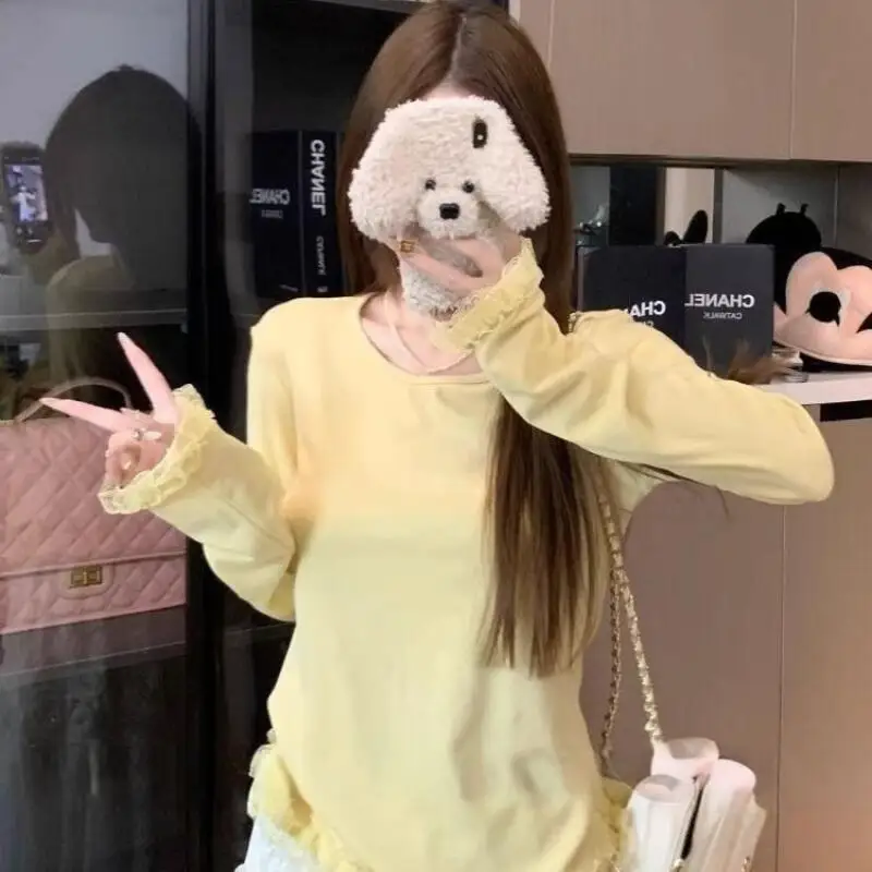 

Женская тонкая футболка с длинными рукавами, весна-осень, модная тенденция, женская одежда, футболки с круглым вырезом, внутренняя одежда, топы, новые товары