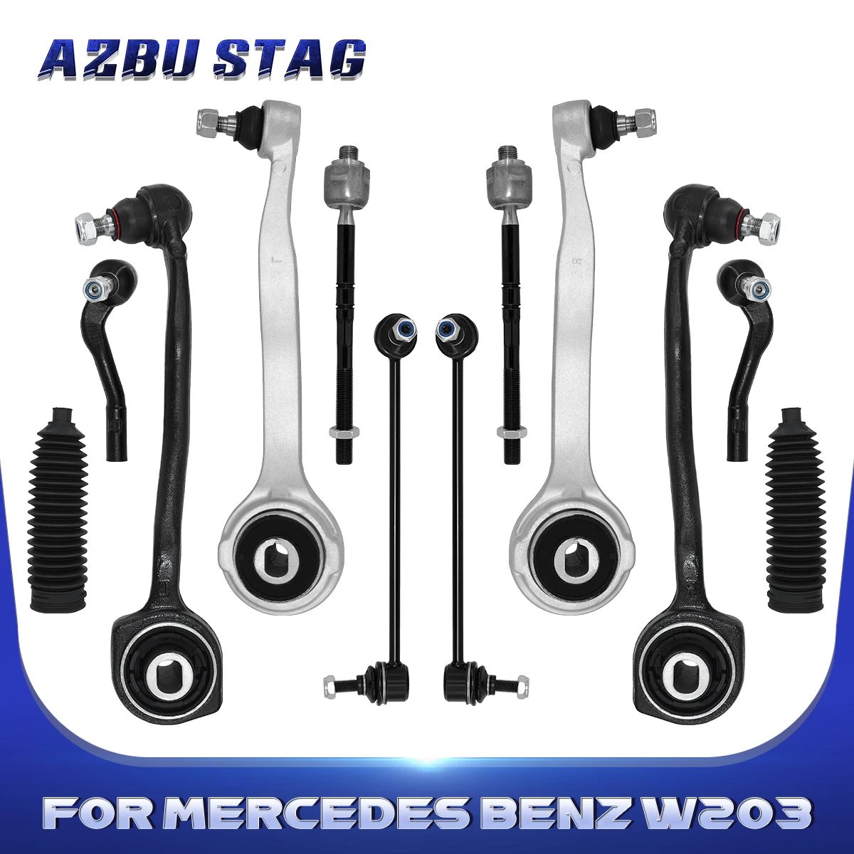 AzbuStag 12Pcs Front Lower Upper Control Arm Sway Bar Link for W203 C240 C280 C320 C350 CLK320 CLK500 2001 2002 2003 2004-2009