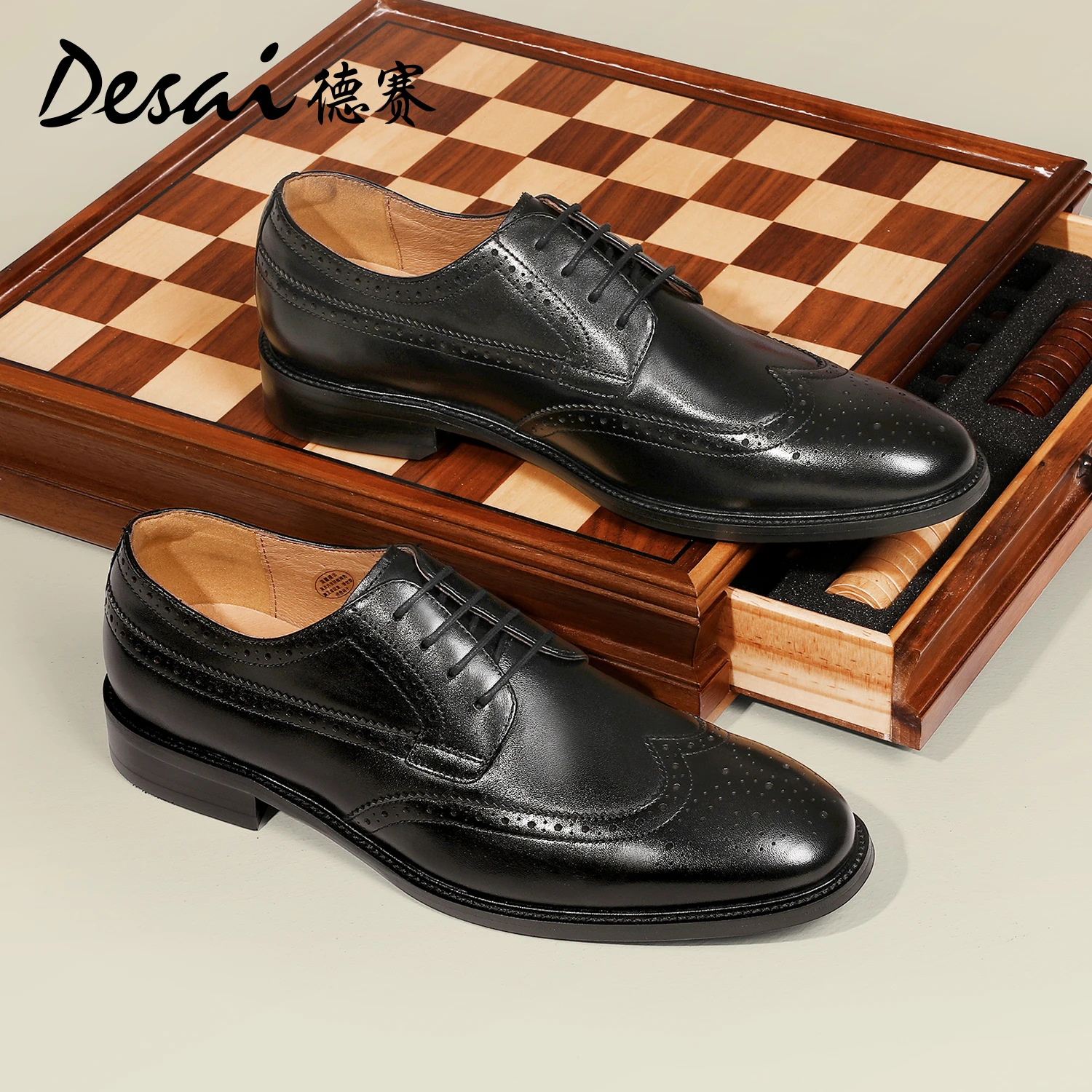 DESAI Genuine Leather Men Shoes Handmade Derby Business Classic Formal Brogue Carved Designer Shoes For Men 2024 New Color