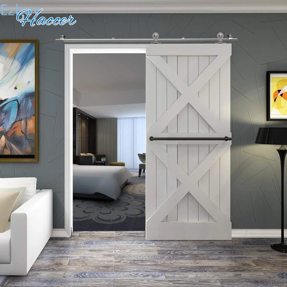 HACCER T-Shaped Stainless Steel Sliding Barn Door Hardware Kit Wood & Glass Roller Track for Kitchen Door Interior Doors 4-16FT