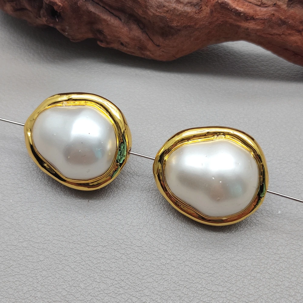 10 PCS White Sea Shell Pearl Baroque Shape With Electroplated Edge Jewelry Accessories For Make Jewelry