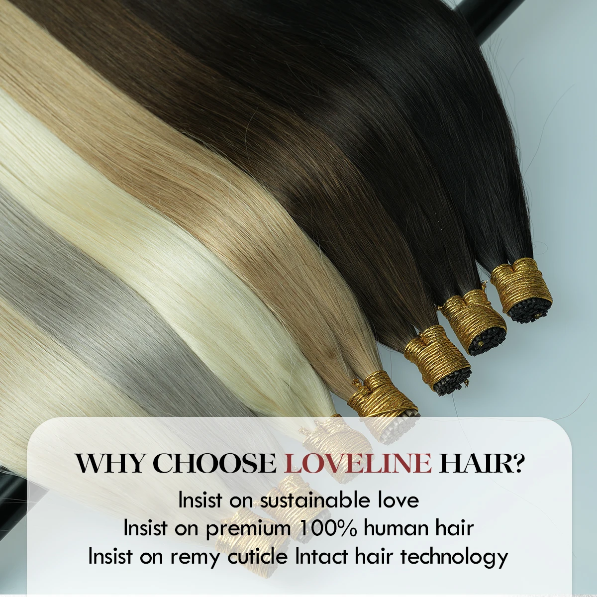 Loveline I تلميح وصلات شعر شعر الإنسان الساخن الانصهار عذراء تمديدات شعر ريمي 15A الكيراتين كبسولة براون شقراء صالون العرض