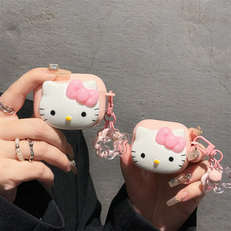 Hello Kitty Candy Color With Keychain TPU Shockproof Earphone Cover For Airpods Pro 2 Case/Airpods 4 Case 2024 Girls Kids Funda