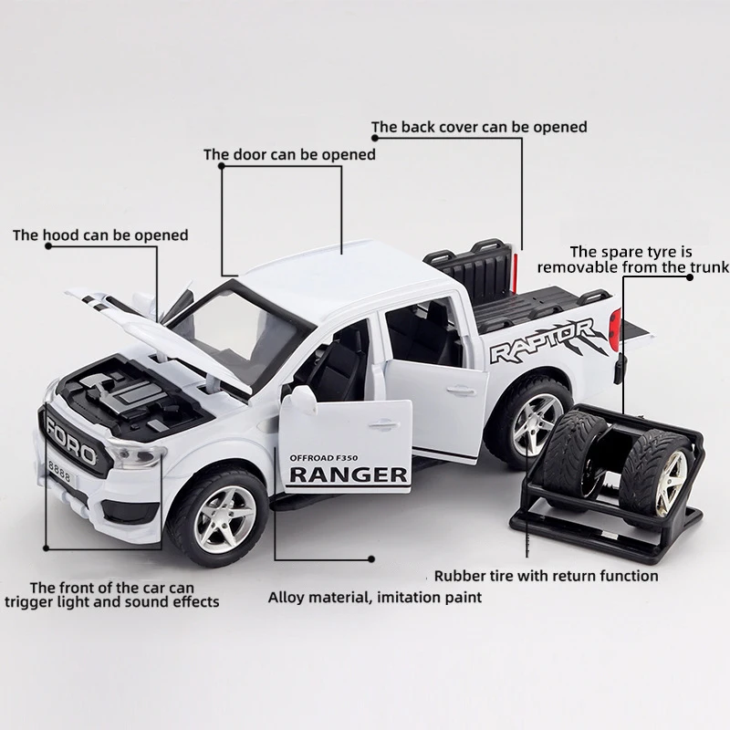 새로운 1:32 랩터 F350 픽업 합금 자동차 타이어 탈착 가능 오프로드 차량 장난감 다이캐스트 및 장난감 자동차 모델 어린이 장난감 선물