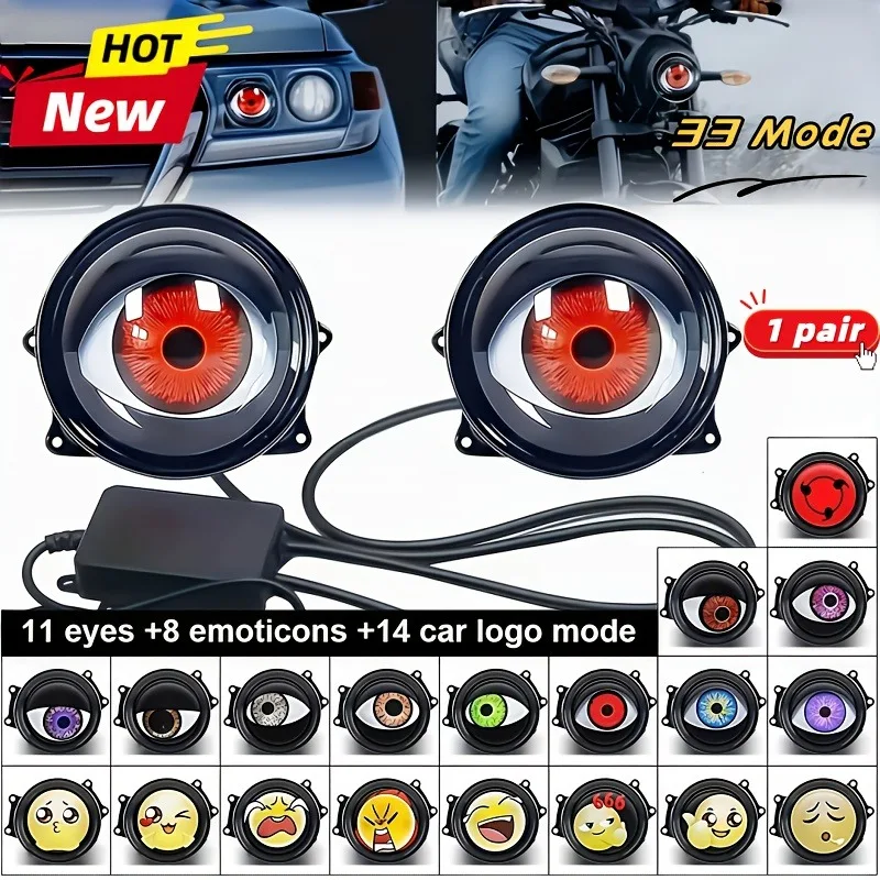 

2PCS LED Devil's Eyes Car Lights 33 Modes Demon Eye Kit 12-36V Plug-in/Hardwired RGB No Laser Car Exterior Interior Mods Lights