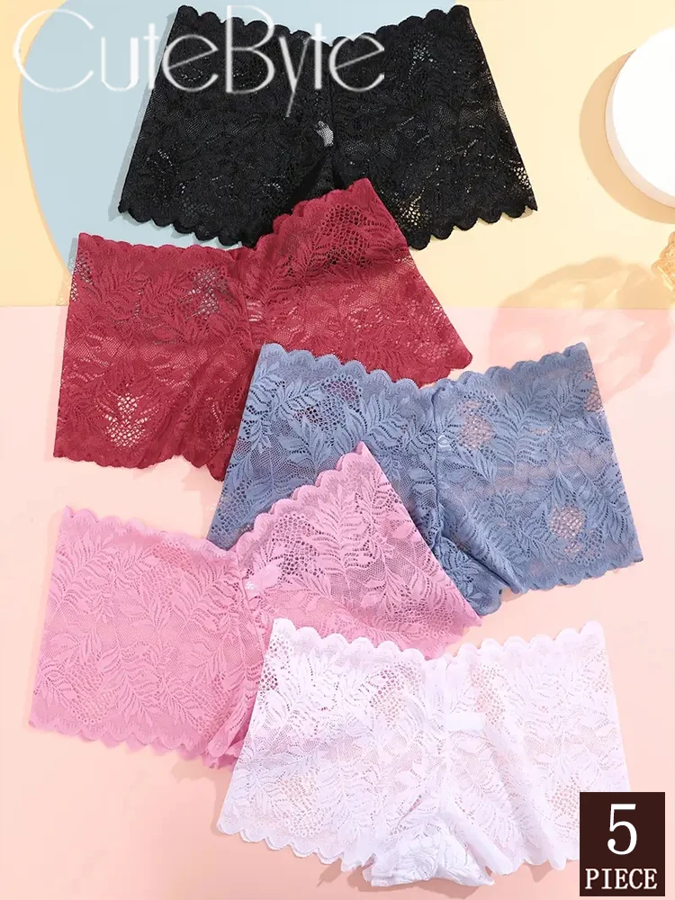 5Pcs Sexy Seamless Lace Boxers for Women Breathable Briefs Low Waist Female Underwear Monochromatic Intimates High Elastic Brief