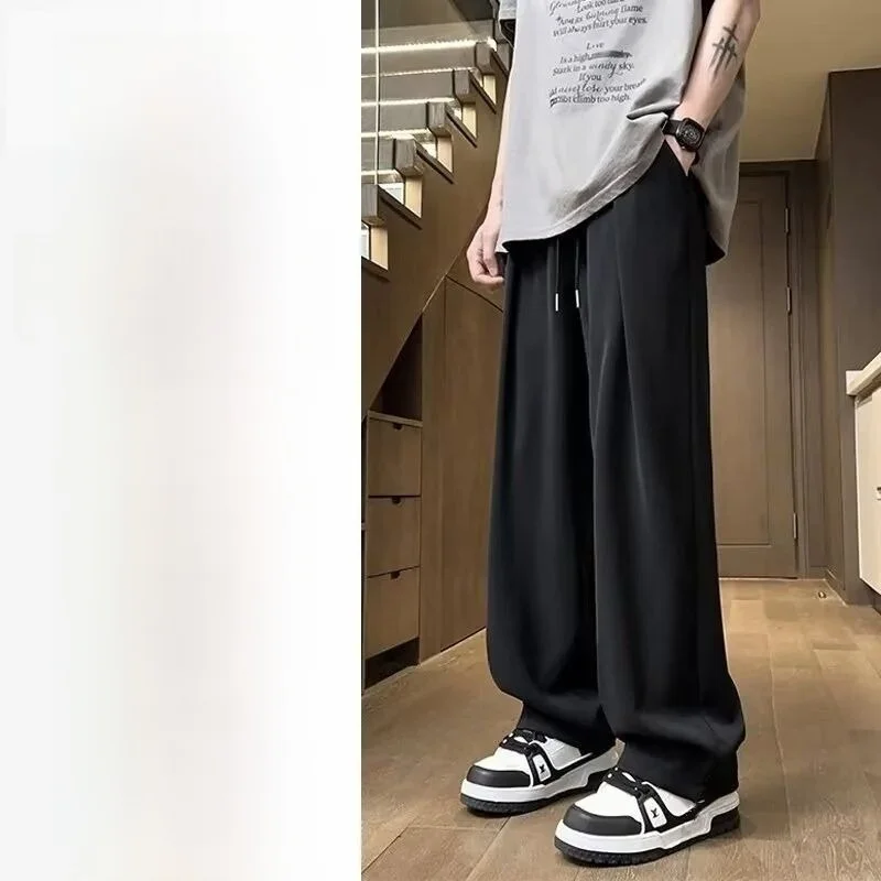 

Ice Silk Men's Summer Spring Thin Cool Feeling Air Conditioned Loose Casual Wide Leg Pants Long Straight Tube Polyester Fiber