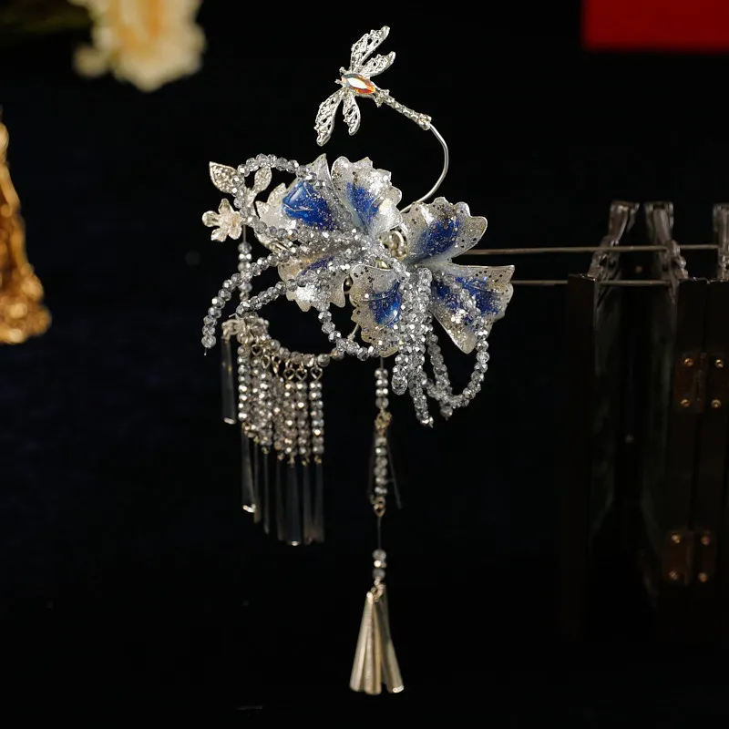 غطاء رأس الزفاف الأبيض ضوء القمر سوبر الفضة هيدروجيل زهرة شرابة الملابس الصينية الجديدة ثوب Xiuhe