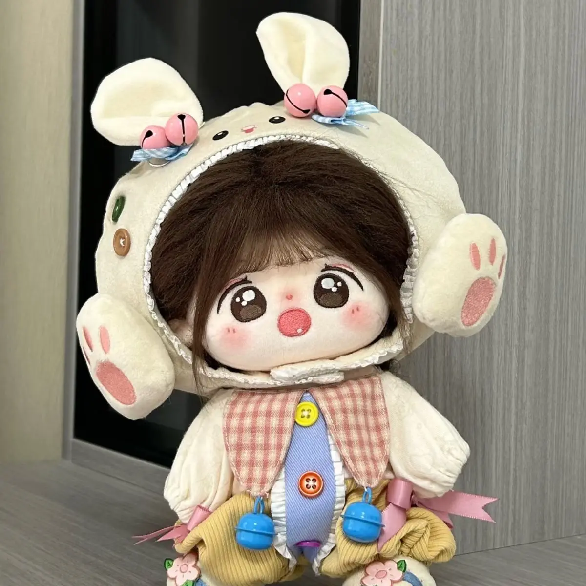 Conjunto de roupas de boneca de pelúcia de 20cm, roupa de coelho fofa para bonecas de algodão de 20cm, sem atributo em pé e colocação sentada, vestido de substituição