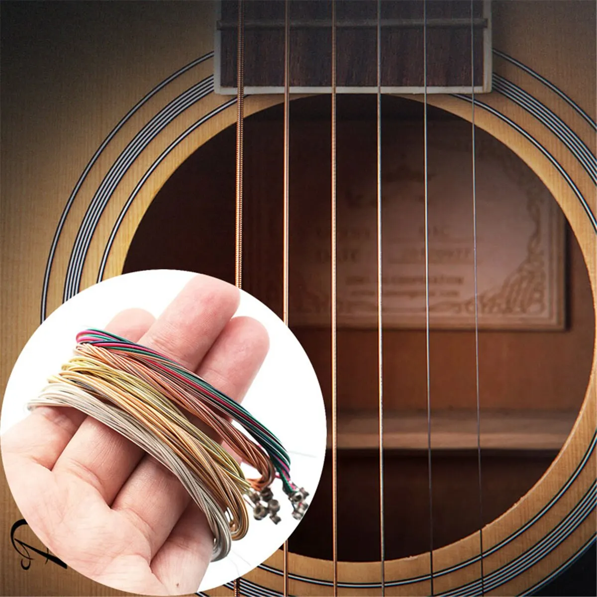 6Pcs/Set Acoustic Guitar Strings Rainbow Colorful Guitar Strings E-A For Acoustic Folk Guitar Classic Guitar Multi Color Parts