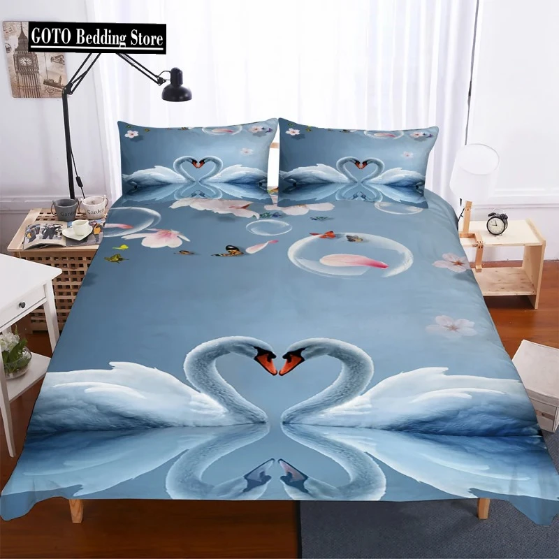 Bed Linens King Queen Bed Duvet Covet Beddings And Bed Sets Swan Quilt Cover 3d Pillow Cases Housse De Couette Home Textile