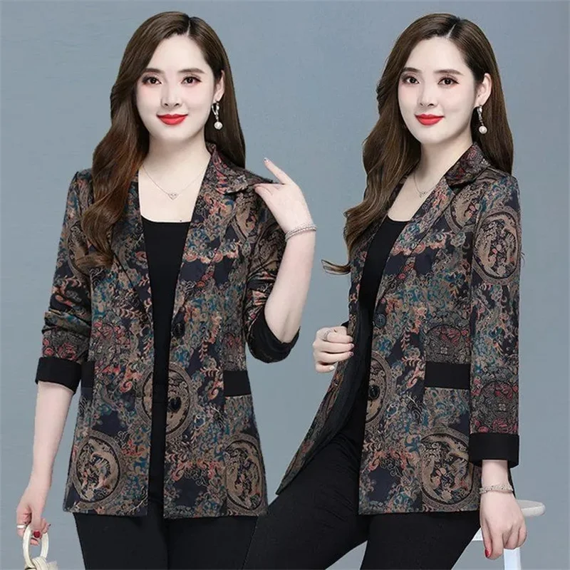Autumn Women Long Sleeves Blazer Jacket Korean High-grade Ladies Noble Silk Suit Coat 2025 Female Fashion Large Size 5XL Tops