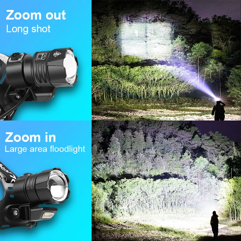 XHP360 COB LED Headlamp Powerful Headlight Flashlight 18650 USB Rechargeable XHP199 Head Light Zoom Waterproof Head Lamp Lantern