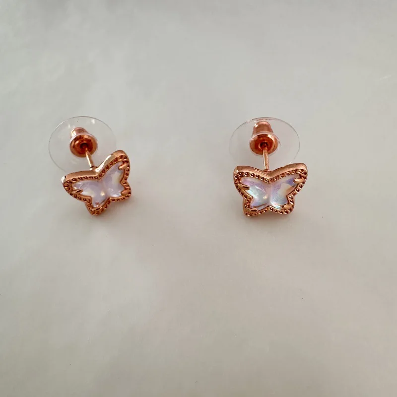 YEEVAA Butterfly Series Dichroic Glass Short Necklace, Stud Earrings for Women, Fashion Jewelry, Unique Gifts(Rose Gold Plated)