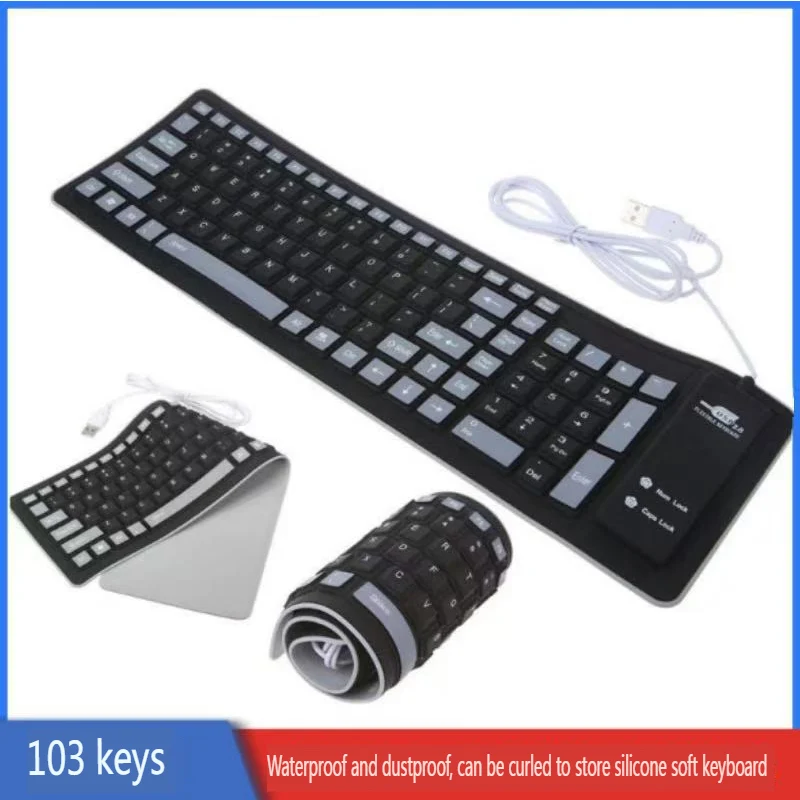 Teclado flexível com fio usb silicone mudo teclado dobrável à prova d' água para pc laptop desktop windows teclado de computador dobrável