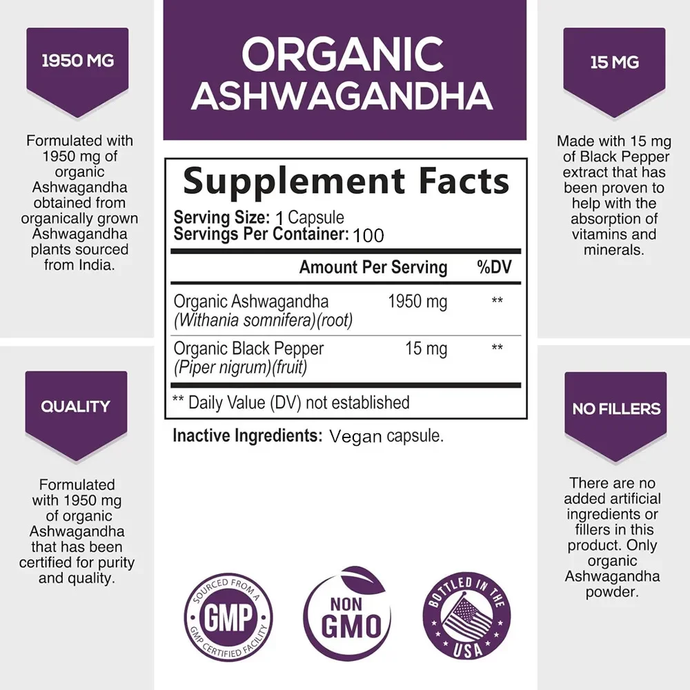 Capsules d'extrait d'Ashwagandha anti-d'effets, abaissement des lipides, décompression, amélioration du sommeil, amélioration de l'immunité