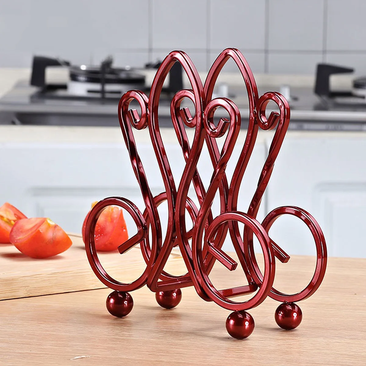 

Cutting Board Storage Rack Premium High-Carbon Steel Creative Kitchen Organizer for Chopping Boards and Pot Covers Red