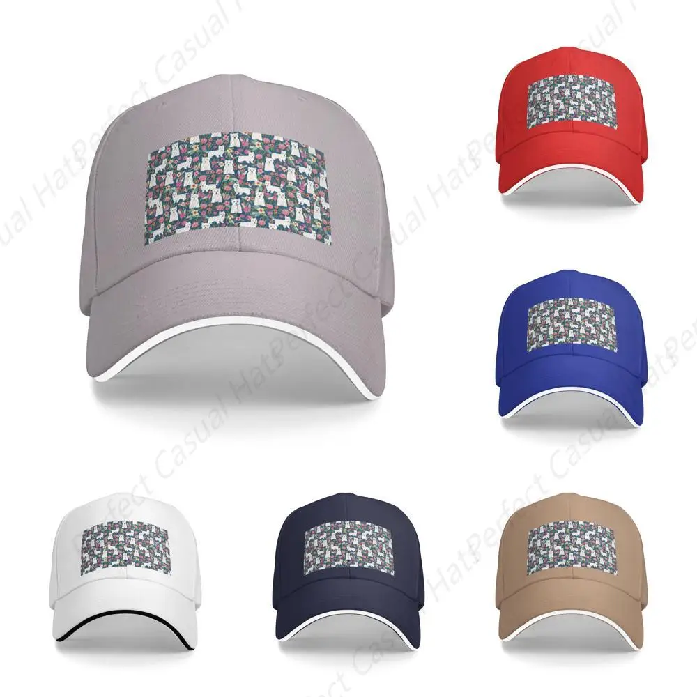 

High Quality Vintage White Dog And Flowers Print Caps Peaked Caps Trucker Hat Men Women Outdoor Sport Travel Sun Visor