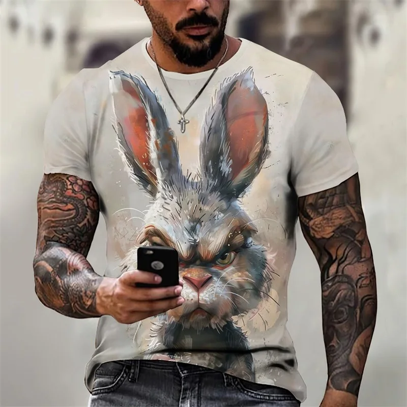 Angry Animal Print T Shirt For Men Casual Short Sleeve Male Oversized Tshirts Streetwear Men's Crew Neck Oversized T-Shirts