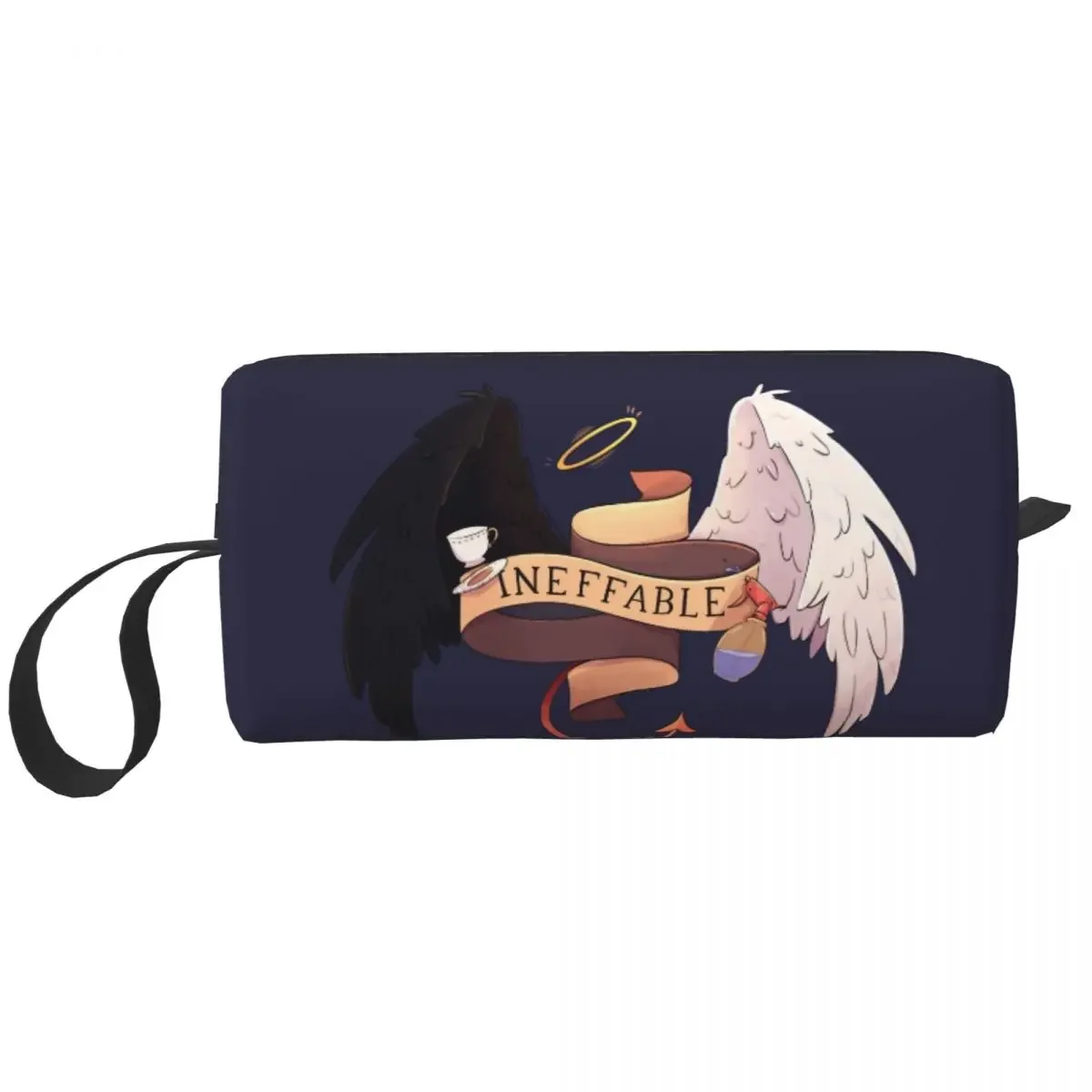 Good Omens Large Makeup Bag Beauty Pouch Travel Cosmetic Bags Crowley and Aziraphale Portable Toiletry Bag for Unisex