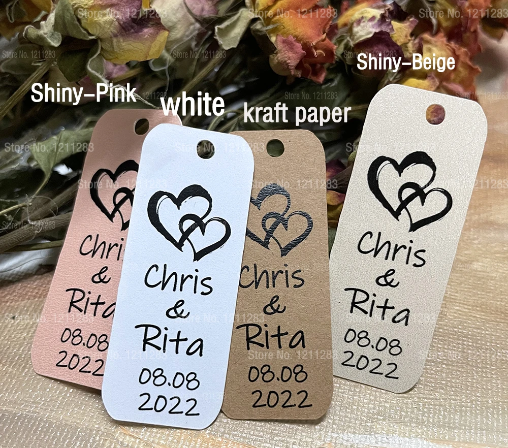 Personlized  Mini  Wedding Favor Tags Custom Name & Date Thank You Tags  Party Decor Favors  kraft paper/ Shiny paper