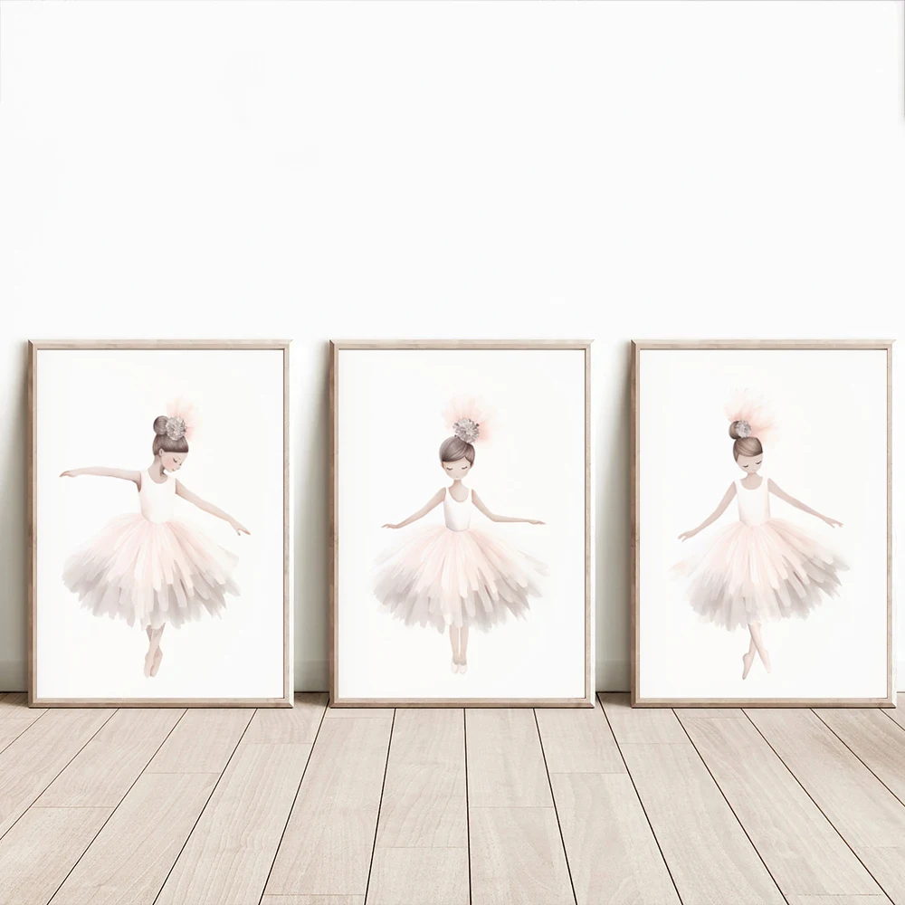 Pink Ballerina Toddler Ballet Girl Dance Cartoon Poster Wall Art Pictures Canvas Painting Nursery Baby Bedroom Home Decor
