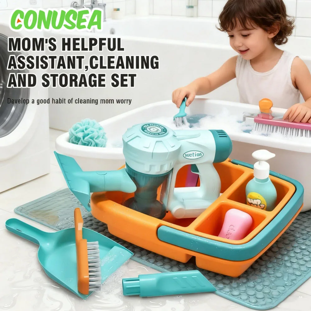 Crianças aspirador de pó vassouras esfregões trabalho doméstico fingir jogar brinquedos de limpeza jogos criança rpg brinquedos de limpeza para criança