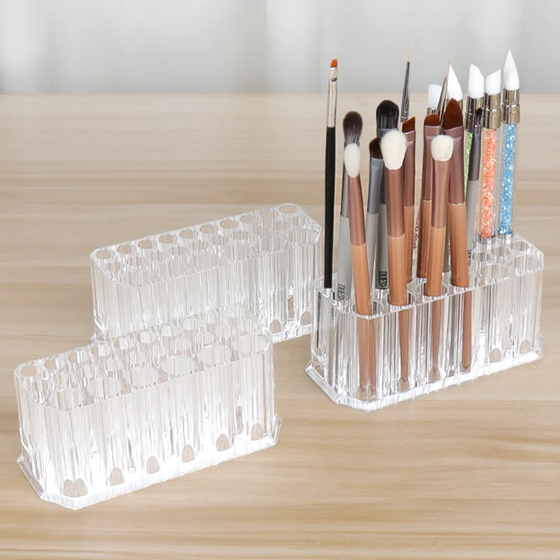 26 Holes Nail Art Brush Organizer Desktop Eyeliner Holder Cosmetics Pen Storage Rack Acrylic Makeup Brush Holder Showing Shelf