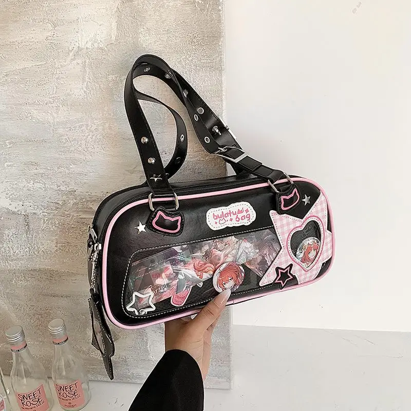 JIAERDI Harajuku Ita Bag Transpaent Display Shoulder Bags Women Sweet Cute PU Underarm Bag Female Elegant Tote Bag Bolso Mujer