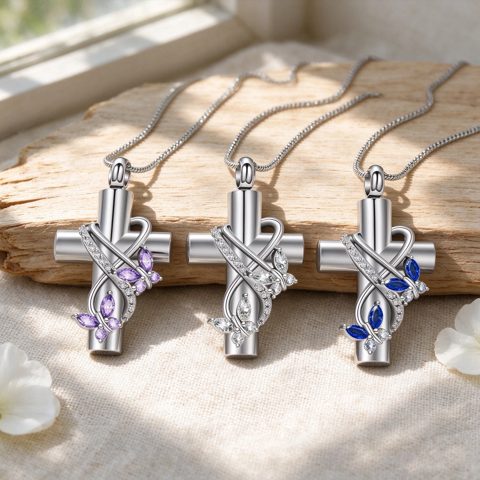 Cremation Cross Butterfly Urn Necklace for Human/Pets Ash Keepsake Pendant Cross Cremation Jewelry Butterfly Urn Necklace