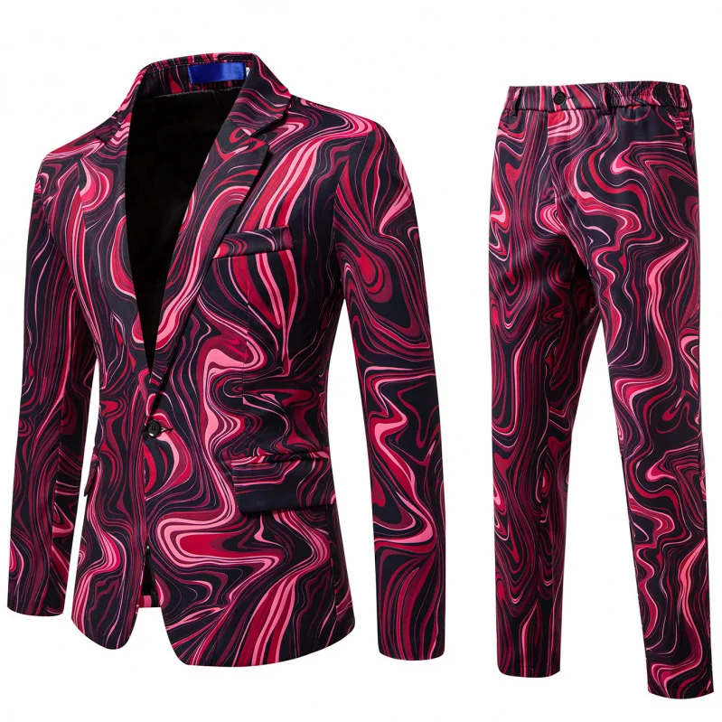 

Мужской модный пиджак европейского размера 2026 года с одной пуговицей, с цифровой печатью, для выступлений, молодежный, весенне-осенний