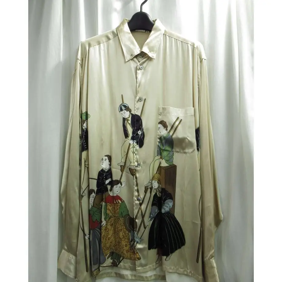 

TOP-YAMAMOTO ® Dark style Masterpiece Printed shirt Men's long-sleeved lapel silk style personalized shirt