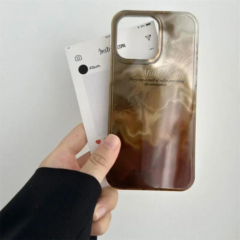 Luxury Coffee Color Blending Gradient Phone Case for IPhone 17 16 15 14 13 12 11 Pro Max 7 8 Plus Shockproof Hard Cover