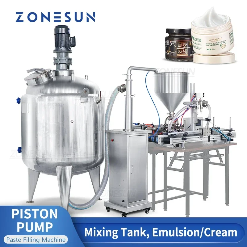 ZONESUN Machine de remplissage automatique réservoir de mélange émulsifiant mélangeur pompe à Piston détergent cosmétique shampooing bouteille de jus ZS-DTPT2