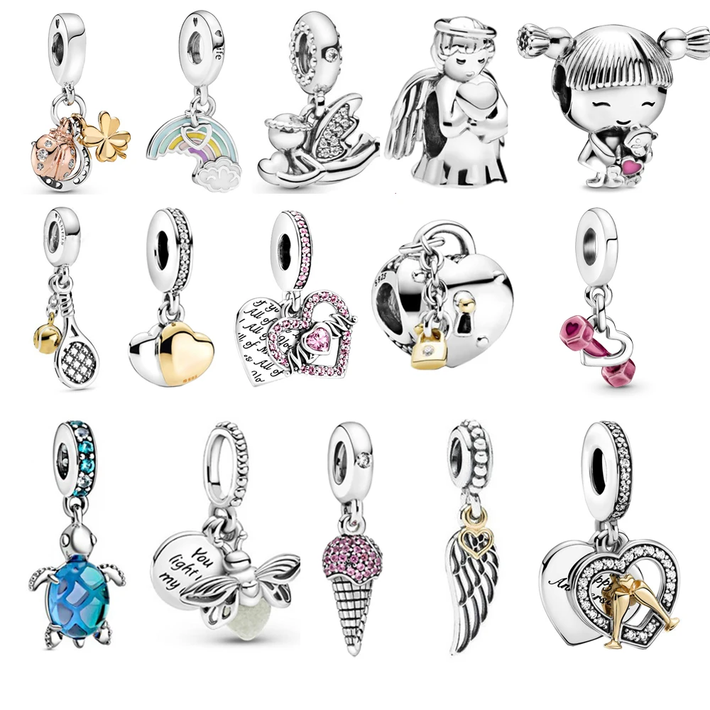 925 Sterling Silver Beads Angel Wings Swan of Love Lock Charms Fit Original Pandora Bracelets Women DIY Jewelry Gift Sneakers