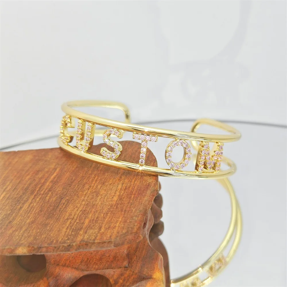 2023 Personalized Name 9mm Letter Open Cuff Bangle Custom Hallow Women Bangle Bracelet Anniversary  Gifts Jewelry