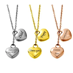 Custom Double Heart Urn Necklace for Ashes Stainless Steel Memorial Keepsake Pendant Cremation Jewelry for Human/Pet Ashes Gifts