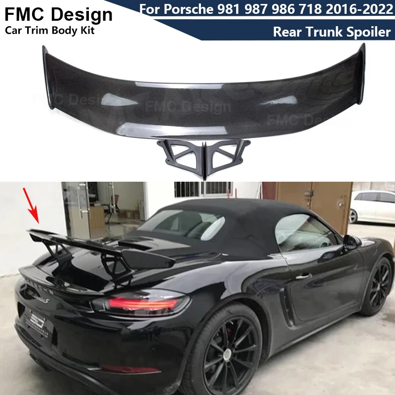 GT4 Style Carbon Fiber Car Rear Trunk Spoiler Rear Wing Tail Wing Parts For Porsche 981 987 986 718 2016-2022 Upgrade Body kit