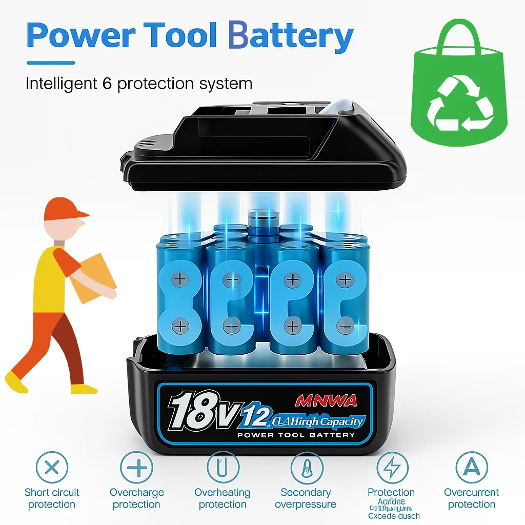 

2025New12.0Ah 18V Lithium Battery Compatible with Makita Tools, Replace BL1860B BL1850B BL1830B, Fits DGA404 DDF487 DTW700 Drill