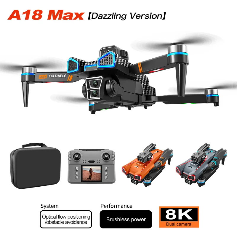 2025 신형 A18MAX 브러시리스 드론, 광학 흐름 호버링, 4K HD FPV 카메라, 장시간 비행, GPS 자동 복귀 기능 탑재 RC 쿼드콥터