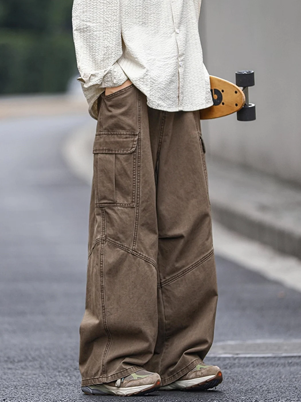 

Мужские рабочие брюки из чистого хлопка, осенние, с высокой талией, широкими штанинами, повседневные, длинные, с большими карманами, удобные, дышащие, свободного кроя