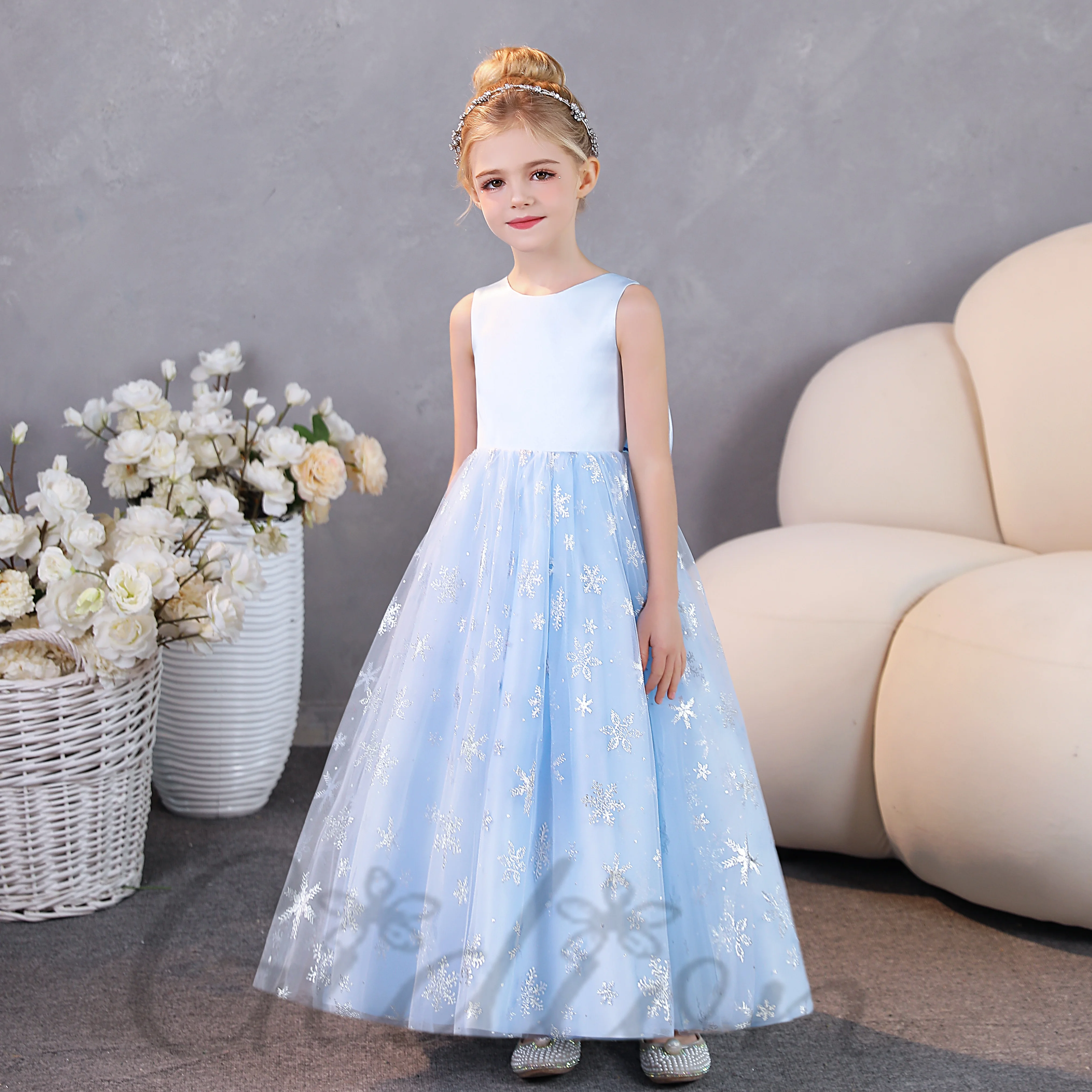 Satin Princess Flower Girl Dress For Kids Wedding Ceremony Prom Night Banquet Evening-Gown Ball Birthday Party Show Celebration