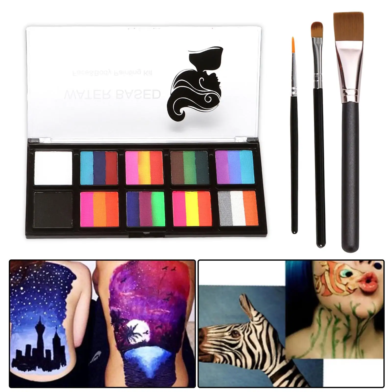 Kit de pintura facial lavável, pintura corporal, maquiagem facial, profissional para festa de Halloween, estágio cosmético, 10 grade