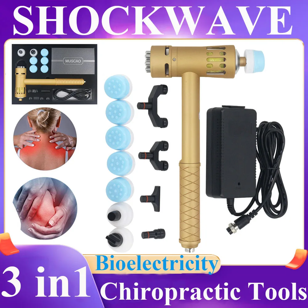 Portátil Shock Wave Therapy Machine Bioeletricidade Massageador Quiropraxia Ferramentas 3 em 1 Eficaz ED Shockwave Massage Body Relief