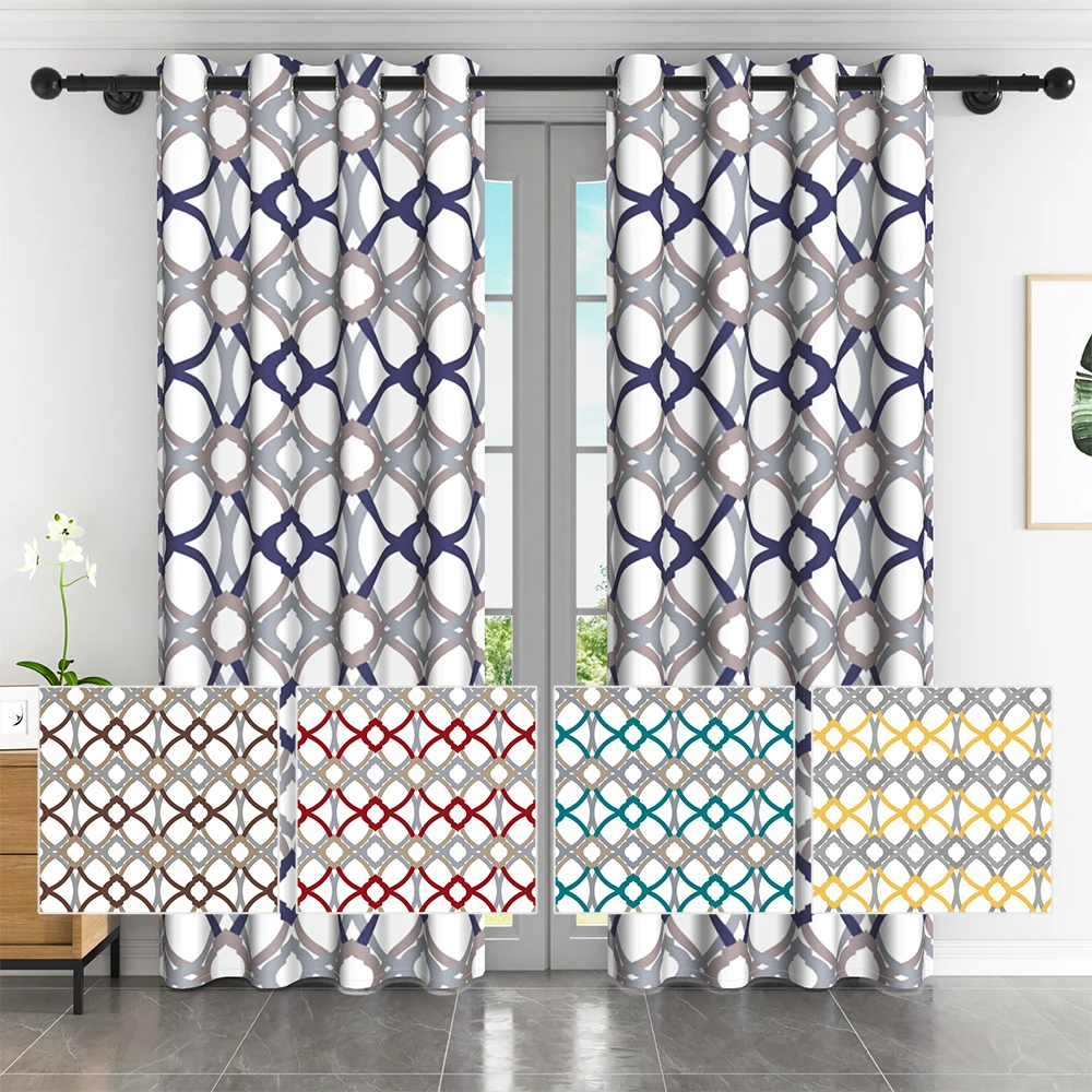 

Geometric Modern Blackout Curtains For Bedroom Living Room Window Light Blocking Curtains With Black Lining 2 Pieces