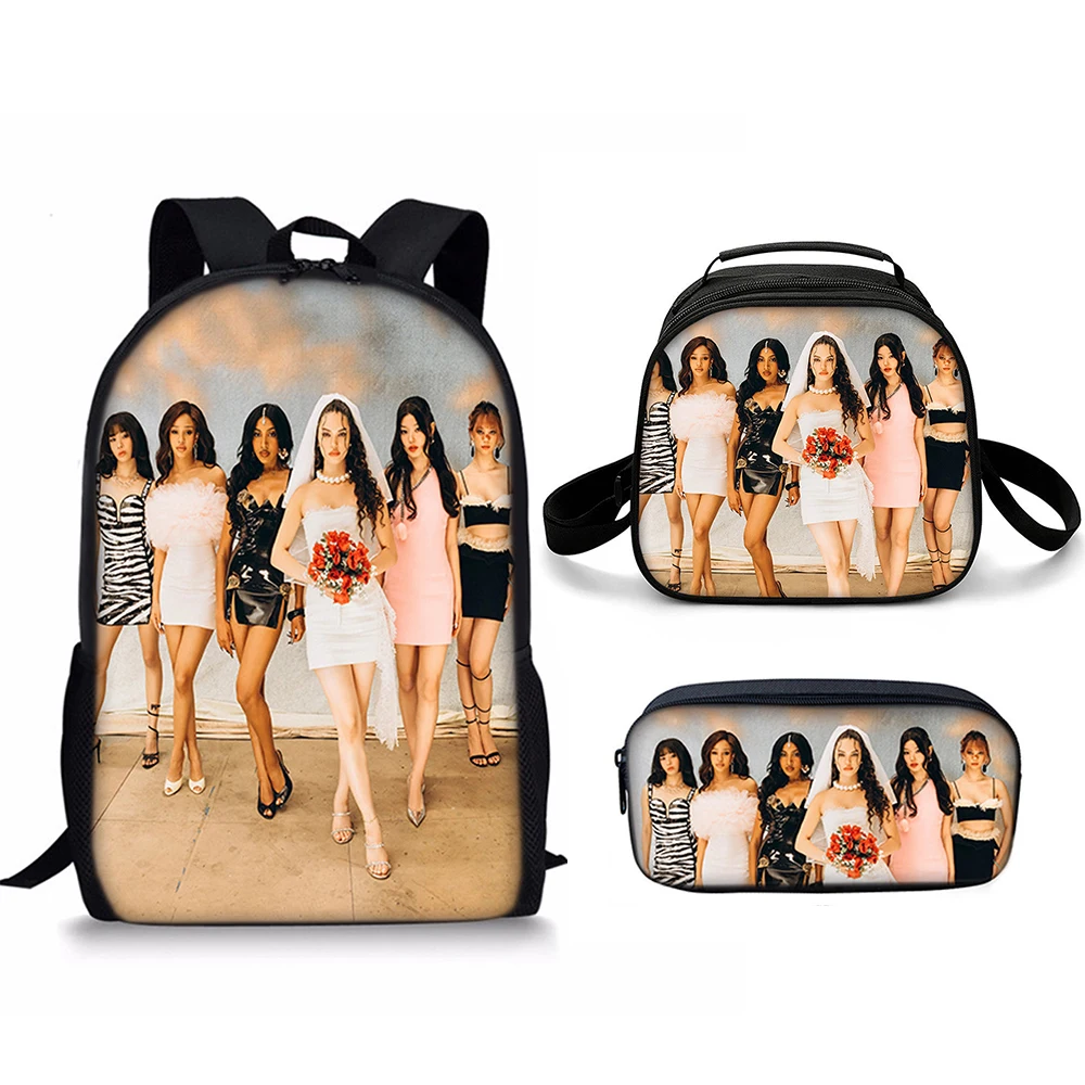 Classic Popular Novelty Katseye 3D Printed 3pcs/Set student School Bags Travel Notebook Backpack Crossbody Lunch bag Pencil Case